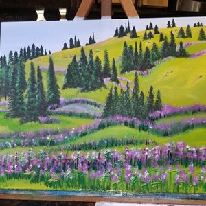 Lavender Fields Acrylic Hand Made Wall Painting